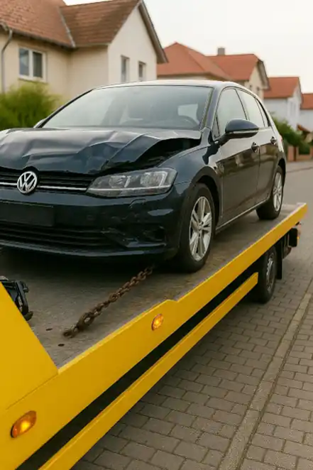 Ein defektes Auto wird abgeschleppt, um es im Rahmen des Autoankaufs in Eschborn anzubieten.